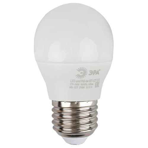 Лампа светодиодная ЭРА E27 6W 2700K матовая ECO LED P45-6W-827-E27 Б0020629 