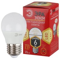  - Лампа светодиодная ЭРА E27 6W 2700K матовая ECO LED P45-6W-827-E27 Б0020629