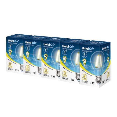Набор светодиодных ламп филаментная Uniel E27 8W 3000K прозрачная LED-A60-8W/WW/E27/CL GLA01TR UL-00008080 