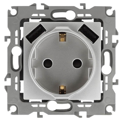 Розетка Эра Elegance 2P E со шторками 16A 250V 2xUSB 14-4109-03 Б0047869 