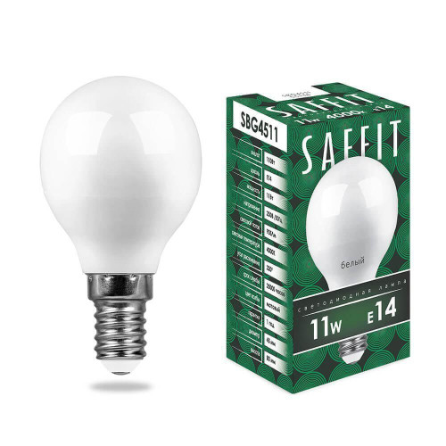 Лампа светодиодная Saffit E14 11W 4000K Шар Матовая SBG4511 55138 