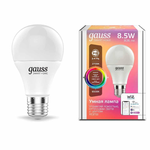 Лампа светодиодная диммируемая Gauss E27 8,5W 2700-6500K RGBW матовая 1170112 