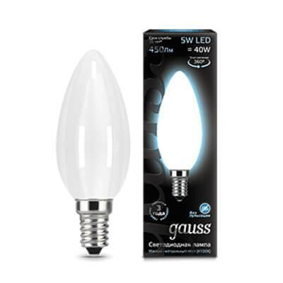 Лампа светодиодная филаментная Gauss E14 5W 4100К матовая 103201205 