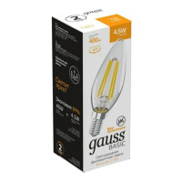  - Лампа светодиодная филаментная Gauss E14 4,5W 2700К прозрачная 1031115