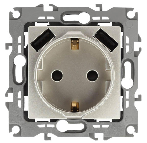 Розетка Эра Elegance 2P E со шторками 16A 250V 2xUSB 14-4109-04 Б0047870 