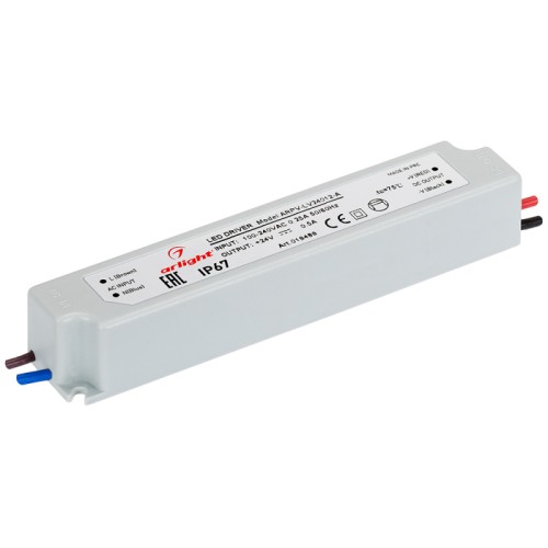 Блок питания ARPV-LV24012-A (24V, 0.5A, 12W) (Arlight, IP67 Пластик, 3 года) Источник напряжения с гальванической развязкой для светодиодных изделий. Входное напряжение 100-240 VAC. Выходные параметры: 24 В, 0,5 А, 12 Вт. Встроенный PFC >0,5. Герметичный пластиковый корпус IP 67. Рабочая температура -20…+50C⁰. Габаритные размеры длина 130 мм, ширина 25 мм, высота 21 мм. Гарантийный срок 3 года.