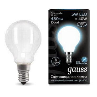 Лампа светодиодная филаментная Gauss E14 5W 4100К матовая 105201205 