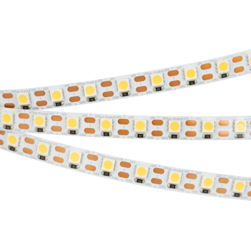 Лента RT 2-5000 12V Cx1 Cool 8K 2x (5060, 360 LED, LUX) (Arlight, 15.6 Вт/м, IP20) Поставка под заказ от 1000 м. Гибкая лента LUX, разрезается по одному светодиоду, светодиоды smd 5060, 72шт/м (360шт на 5м), белая плата 10мм, скотч 3М. Цвет ХОЛОДНЫЙ 7700-9600K. Питание 12V, мощность 15.6 Вт/м (78 Вт на 5м), угол 120°, цветопередача CRI>85. Размеры 5000х10x2.2мм. Мин.отрезок 13.89мм, 1шт светодиод. Пакет 5м. Цена за 1м. Рекомендуется установка на профиль.