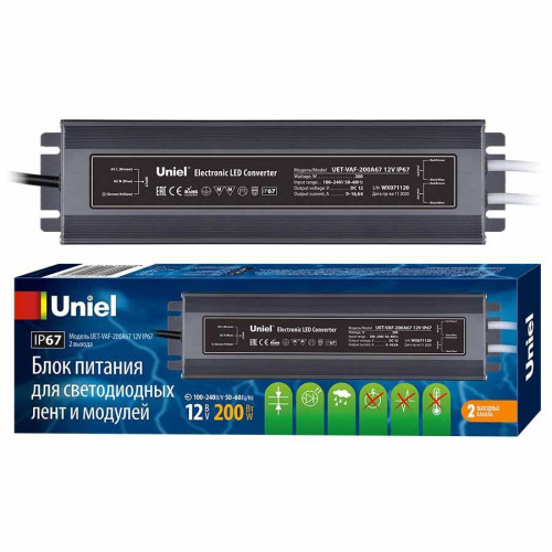 Блок питания Uniel 12V 200W IP67 16,7A UET-VAF-200A67 12V IP67 UL-00007579 