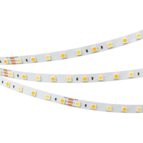 Лента RT-B60-10mm 24V White-MIX (14.4 W/m, IP20, 5060, 5m) (Arlight, Изменяемая ЦТ) 2-х канальная лента LUX с изменяемой цв.температурой, светодиоды smd 5060, 60шт/м (300шт на 5м), белая плата 10мм, скотч 3М. Два цвета БЕЛЫЙ 6500K + ТЕПЛЫЙ 2700K. Угол 120°, цветопередача CRI>90. Питание 24V, мощность 14,4 Вт/м (72 Вт на 5м). Размеры 5000х10х2,2мм. Мин.отрезок 166мм, 10 светодиодов. Цена за 1м.
