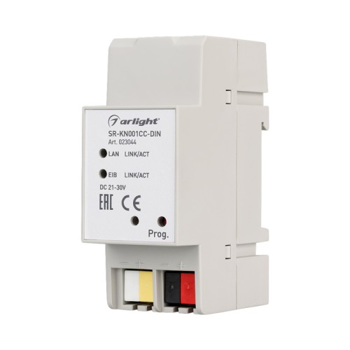 Конвертер SR-KN001CC-DIN (20-30V, 12mA, Ethernet) (Arlight, -) Шлюз Ethernet-KNX, для подключения KNX оборудования к Ethernet сети. Напряжение питания DC 20-30V, потребляемый ток 12mA. Размер 90×36×64 мм.