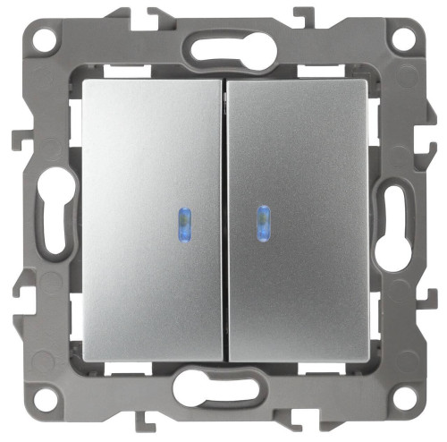 Выключатель двухклавишный с подсветкой ЭРА 12 10AX 250V 12-1105-03 Б0014659 