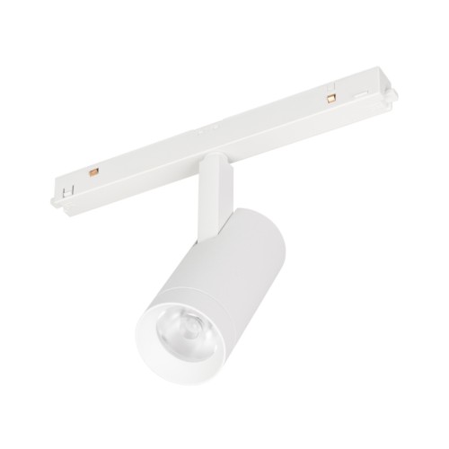 Светильник MAG-ORIENT-SPOT-R45-12W Warm3000 (WH, 24 deg, 48V, DALI) (Arlight, IP20 Металл, 5 лет) Светильник для магнитных треков MAG-ORIENT шириной 26 мм с управлением DALI. Мощность 12 Вт, св. поток 1005 лм, 83 лм/Вт, теплый 3000 K, CRI>90, угол 24°, напряжение питания 48 В. Белыйй фигурный корпус из металл, экран поликарбонат, степень защиты IP20. Размеры LxWxH 116x45x146 мм. Длина светоизлучающего модуля 100мм. Монтаж на трек MAG-ORIENT. Пульсация 
