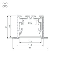  - Профиль с экраном S2-LINIA55-F-2500 ANOD+OPAL (Arlight, Алюминий)