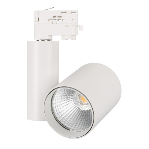 Светильник LGD-SHOP-4TR-R100-40W Cool SP7500-Fish (WH, 24 deg) (Arlight, IP20 Металл, 3 года) Светильник подвесной для треков/шин 4 провода для продуктов. Мощность 40 Вт, св. поток 4000 лм, 100 лм/Вт, специальный холодный 7500 K для рыбы и морепродуктов, угол 24°, напряжение питания 230 В. Белый корпус из алюминия, материал линзы PMMA, степень защиты IP20. Размер: диаметр 100 мм, высота 130 мм. Монтаж на трек 3-фазный. Драйвер 30-42 В, 1000 мА, пульсация 