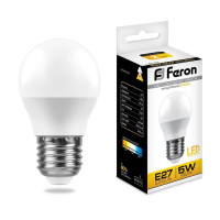  - Лампа светодиодная Feron E27 5W 2700K Шар Матовая LB-38 25404