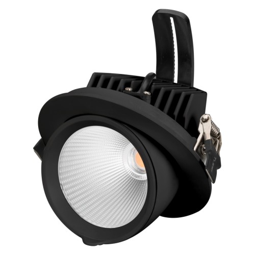 Светильник LTD-EXPLORER-R130-20W Warm3000 (BK, 38 deg, 230V) (Arlight, IP20 Металл, 3 года) Встраиваемый поворотно-выдвижной светильник. Мощность 20 Вт, св. поток 1600-1800 лм, 80-90 лм/Вт, теплый 3000 K, CRI>90, угол 38°, напряжение питания 230 В. Черный круглый корпус из алюминия, экран стекло, степень защиты IP20. Угол поворота 350°, угол наклона 45°. Размер: диаметр 129 мм, высота 115 мм. Монтаж встраиваемый, установочное отверстие: диаметр 120 мм. Драйвер 27-42 В, 500 мА, пульсация 