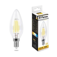  - Лампа светодиодная филаментная Feron E14 5W 2700K Свеча Прозрачная LB-58 25572