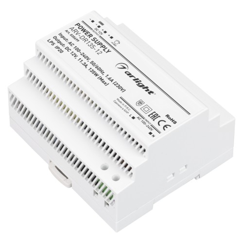 Блок питания ARV-DR135-12 (12V, 11.3A, 135W) (Arlight, IP20 DIN-рейка) 