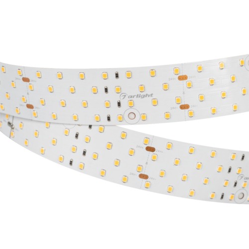 Лента RT 2-2500 24V Warm3000 4x2 (2835, 700 LED, LUX) (Arlight, 30 Вт/м, IP20) Гибкая лента LUX, светодиоды smd 2835, 280 шт/м (700шт на 2.5м), белая плата 36 мм, скотч 3М. Цвет ТЕПЛЫЙ 2900-3100K. Питание 24V, мощность 30 Вт/м (75 Вт на 2.5м), угол 120°, цветопередача CRI>85. Размеры 2500х36x1.5мм. Мин.отрезок 100мм, 28 светодиодов. Цена за 1м.