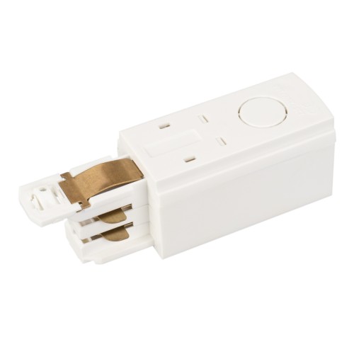 Коннектор питания LGD-4TR-CON-POWER-R-WH (D) (Arlight, IP20 Пластик, 3 года) Коннектор-заглушка для подачи питания в треки 4TR, правая (определение правого коннектора происходит относительно нейтрали у системы). Цвет белый RAL9010. Габаритные размеры 103х32х32мм. Совместим только с шинопроводом серии D3P.