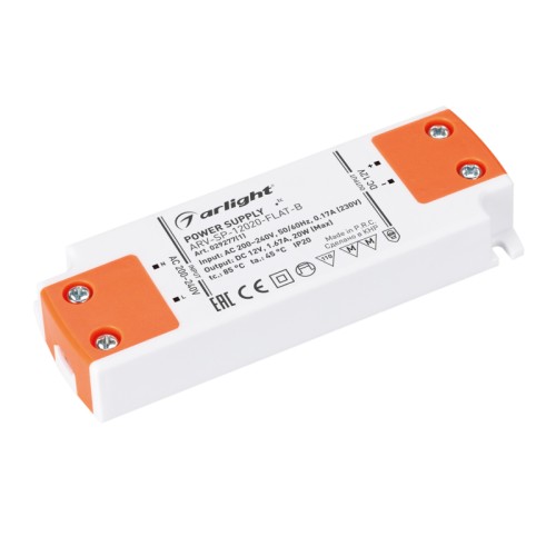 Блок питания ARV-SP-12020-FLAT-B (12V, 1.67A, 20W) (Arlight, IP20 Пластик, 5 лет) 