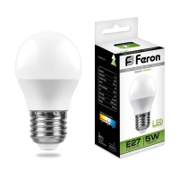  - Лампа светодиодная Feron E27 5W 4000K Шар Матовая LB-38 25405