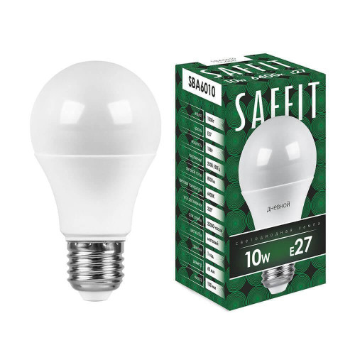 Лампа светодиодная Saffit E27 10W 6400K Шар Матовая SBA6010 55006 
