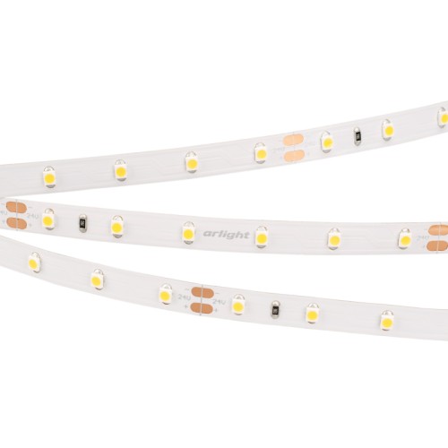 Лента RT 2-5000 24V White6000 (3528, 300 LED, LUX) (Arlight, 4.8 Вт/м, IP20) Гибкая лента LUX, светодиоды smd 3528, 60шт/м (300шт на 5м), белая плата 8мм, скотч 3М. Цвет БЕЛЫЙ 5800-6500K. Питание 24V, мощность 4.8 Вт/м (24 Вт на 5м), угол 120°, цветопередача CRI>85. Размеры 5000х8x1.8мм. Мин.отрезок 100мм, 6 шт светодиодов. Пакет 5м. Цена за 1м.