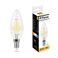  - Лампа светодиодная филаментная Feron E14 7W 2700K Свеча Прозрачная LB-66 25726
