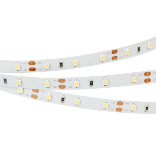 Лента RT-A60-8mm 12V White6000 (2 W/m, IP20, 2835, 5m) (Arlight, П2) Поставка под заказ от 600 м. Светодиодная лента RT-A60, открытая. Светодиоды 2835, 60 шт/м (300 шт на 5 м), белая плата, ширина 8 мм, скотч 3M. Цвет БЕЛЫЙ 6000 K, цветопередача CRI>85, угол 120°. Питание 12V, мощность 2 Вт/м (10 Вт на 5 м). Размеры 5000x8x1.5 мм. Мин. отрезок 50 мм, 3 светодиода. Цена за 1 м.