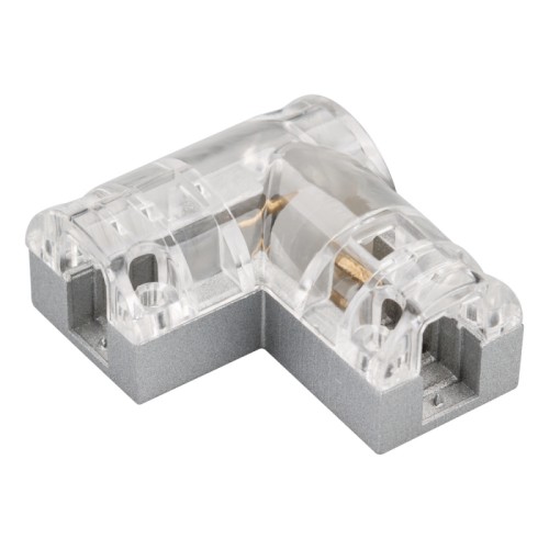 Соединитель угловой ARL-CLEAR-Mini-90 (16x8mm) (Arlight, Металл) Угловой 2-х контактный соединитель для гибкого мини-неона ARL-CF2835 16x8mm. Обеспечивает непрерывное соединение и сплошную линию свечения без разрывов. Требуется доп.герметизация для соединения IP65. Материал-алюминий, прозрачный пластик. Размеры ДхШ: 48х41мм. Цена за 1шт.