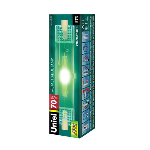 Лампа металлогалогеновая Uniel R7s 70W прозрачная MH-DE-70/GREEN/R7s 04848 