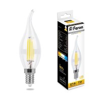  - Лампа светодиодная филаментная Feron E14 7W 2700K Свеча на ветру Прозрачная LB-67 25727