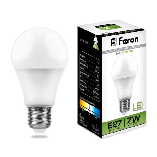 Лампа светодиодная Feron E27 7W 4000K Шар Матовая LB-9125445 