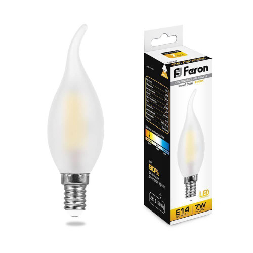 Лампа светодиодная филаментная Feron E14 7W 2700K Свеча на ветру Матовая LB-67 25786 