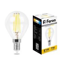  - Лампа светодиодная филаментная Feron E14 7W 2700K Шар Прозрачная LB-52 25874