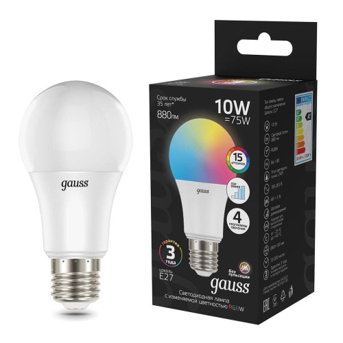 Лампа светодиодная диммируемая Gauss E27 10W 3000-6500K матовая 102102410 