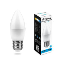  - Лампа светодиодная Feron E27 7W 6400K Свеча Матовая LB-97 25883