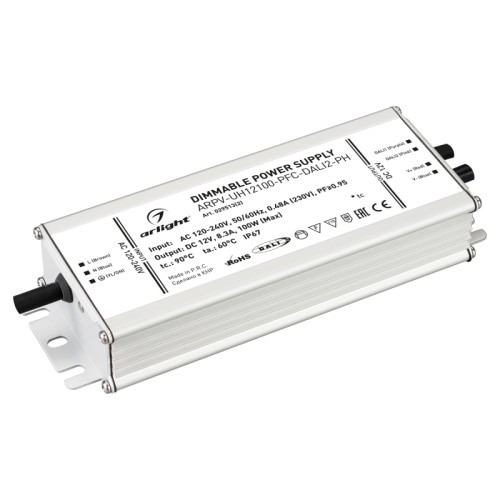 Блок питания ARPV-UH12100-PFC-DALI2-PH (12V, 8.3A, 100W) (Arlight, IP67 Металл, 7 лет) 