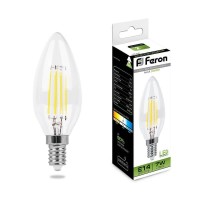  - Лампа светодиодная филаментная Feron E14 7W 4000K Свеча Прозрачная LB-66 25780