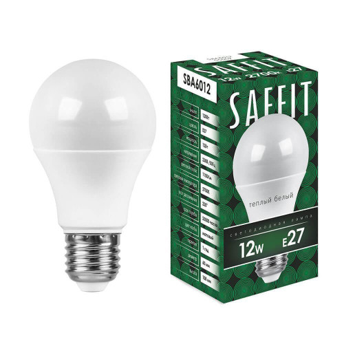Лампа светодиодная Saffit E27 12W 2700K Шар Матовая SBA6012 55007 