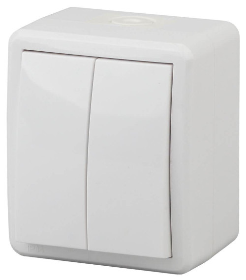 Выключатель двухклавишный с подсветкой ЭРА Эксперт 10AX 250V IP54 11-1405-01 Б0020677 
