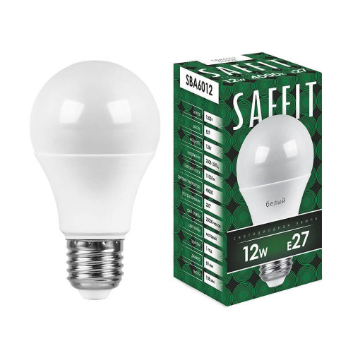Лампа светодиодная Saffit E27 12W 4000K Шар Матовая SBA6012 55008 