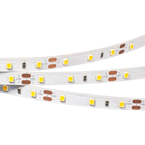Лента RT 2-5000 12V Warm3000 (2835, 300 LED, PRO) (Arlight, 7.2 Вт/м, IP20) Гибкая лента PRO, светодиоды smd 2835, 60шт/м (300шт на 5м), белая плата 8мм, скотч 3М. Цвет ТЕПЛЫЙ 2900-3100K. Питание 12V, мощность 7.2 Вт/м (36 Вт на 5м), угол 120°, цветопередача CRI>85. Размеры 5000х8x1.5мм. Мин.отрезок 50мм, 3 шт светодиода. Пакет 5м. Цена за 1м.