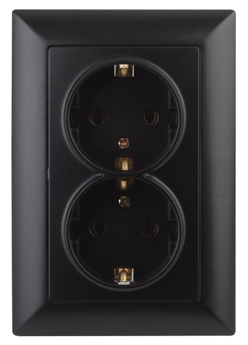Розетка двойная ЭРА Intro Solo Schuko 2X2P+E 16A 250V антрацит 4-205-05 Б0043337 