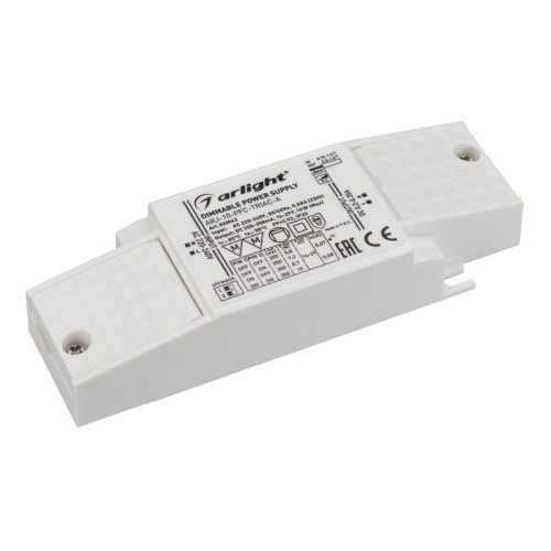 Блок питания ARJ-10-PFC-TRIAC-A (10W, 200-350mA) (Arlight, IP20 Пластик, 5 лет) Диммируемый источник тока по стандарту TRIAC с гальванической развязкой для светильников и мощных светодиодов. Входное напряжение 220-240 VAC. Выходные параметры: 16-29 В, 200-350 mА, 10 Вт. Выбор значения тока осуществляется DIP-переключателем. Встроенный PFC >0,92. Негерметичный пластиковый корпус IP 20. Габаритные размеры длина 122 мм, ширина 41 мм, высота 23 мм. Гарантийный срок 5 лет.