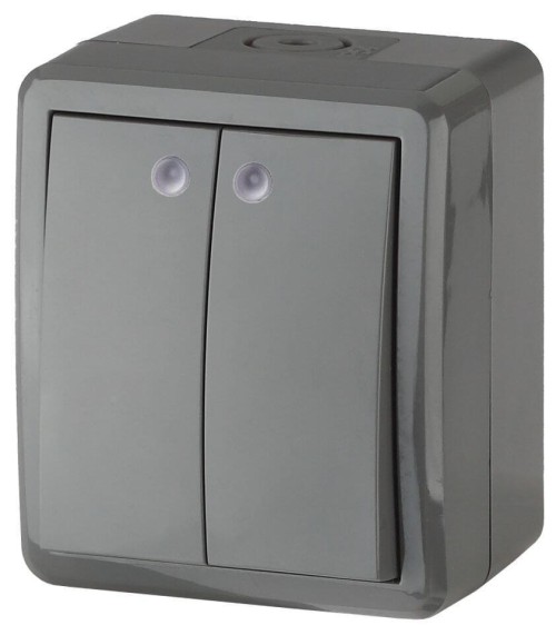 Выключатель двухклавишный с подсветкой ЭРА Эксперт 10AX 250V IP54 11-1405-03 Б0020678 