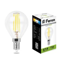  - Лампа светодиодная филаментная Feron E14 7W 4000K Шар Прозрачная LB-52 25875