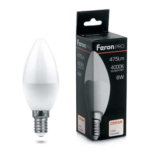 Лампа светодиодная Feron E14 6W 4000K Матовая LB-1306 38045 